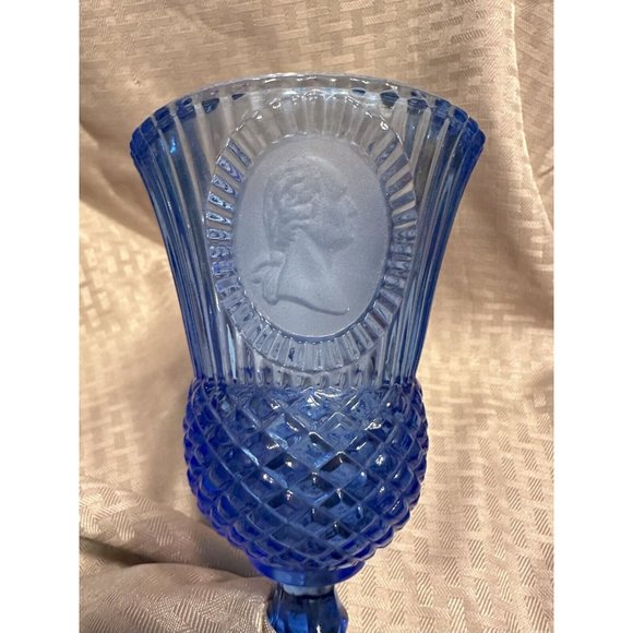 Fostoria Cobalt Blue George Washington Vintage Avon Stemmed Goblet - Picture 1 of 6